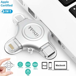 MFi Zertifiziert 256GB USB Stick für iPhone Externer Speicher Flash Drive,iDiskk 4 IN 1 Speichererweiterung Speicherstick 3.0 Kompatibel mit iPad,iPhone X/XR/XS,New iPad Pro Type C Devices and PC - 1